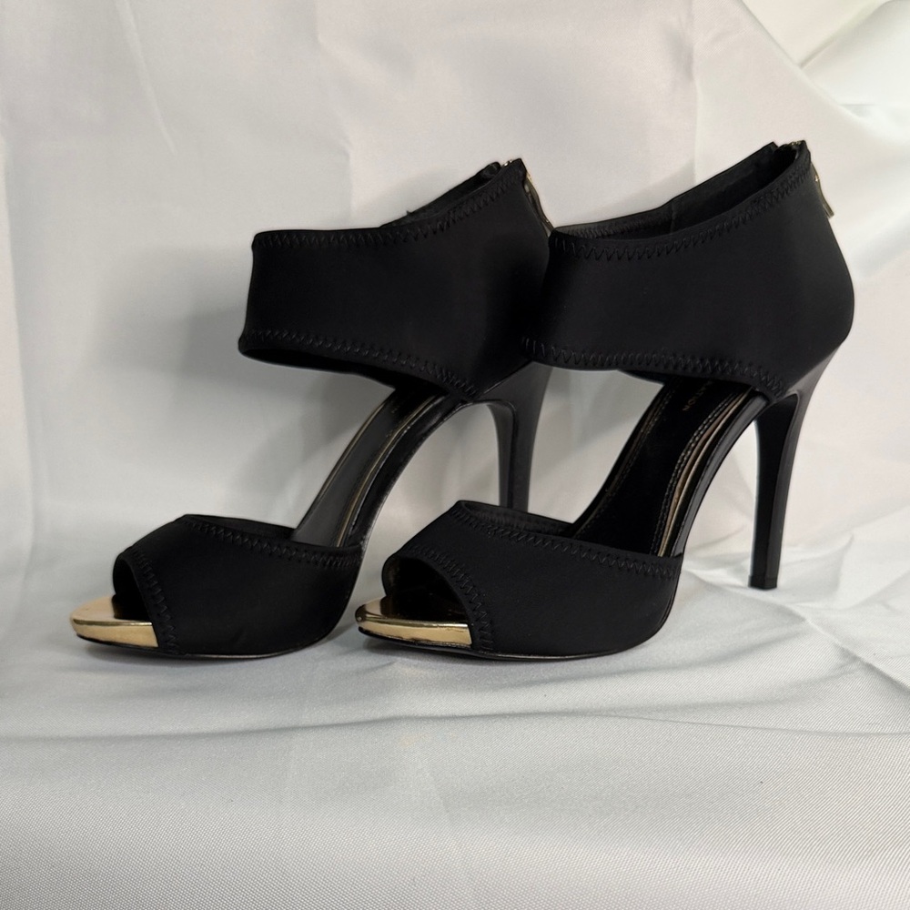 BCBGeneration Black Open-Toe Ankle Strap Stiletto Heels